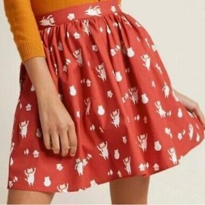 Modcloth Red Skirt with White Cat Print